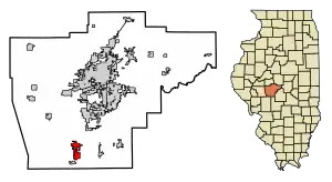 Location of Auburn in Sangamon County, Illinois.