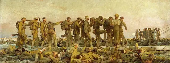 Painting of a line of soldiers walking apparently blind