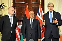 Image 33UK Foreign Secretary William Hague with Libyan Prime Minister Ali Zeidan and U.S. Secretary of State John Kerry, November 2013 (from Libya)
