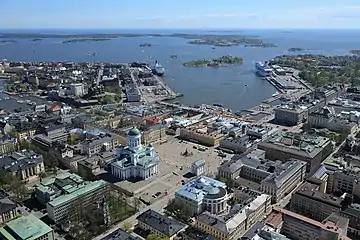 2015 aerial photograph showing the rear of the cathedral and the view to the sea