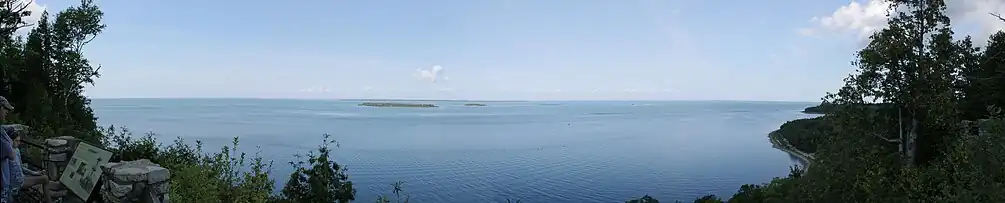 Stitched panorama showing all four Strawberry Islands (taken from Sven's Bluff)