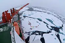 Drifting ice camp in the middle of the Arctic Ocean