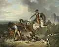 The Prince of Nassau and the Chevalier d'Oraison combating a jaguar on the coast of Argentina, 1784
