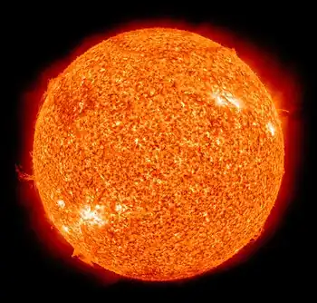 Picture of the Sun in extreme ultraviolet showing its turbulent surface.