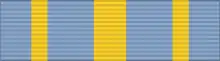 A light blue ribbon bar, with three yellow bars, one thick at the center and two thinner at the quarters of the ribbon
