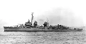 USS Chauncey, New York Harbor with Statue of Liberty, 13 August 1943.