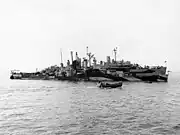 Houston alongside Hector at Ulithi for repairs