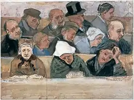 A group of people sitting in a church. They look rather bored, even asleep.