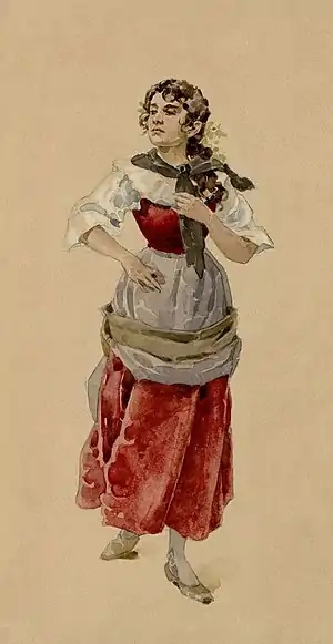 Wally (soprano), figurino di Adolf Hohenstein per La Wally (1892) - Archivio Storico Ricordi ICON004639 - Restoration