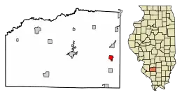 Location of Ashley in Washington County, Illinois.